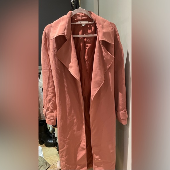 three coats.White fur coat Primark (M)check coat H&M (10)pink trench H&M (M) - Picture 3 of 3